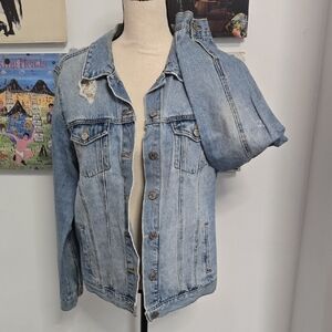 Forever 21 Light Blue Distressed Jean Jacket